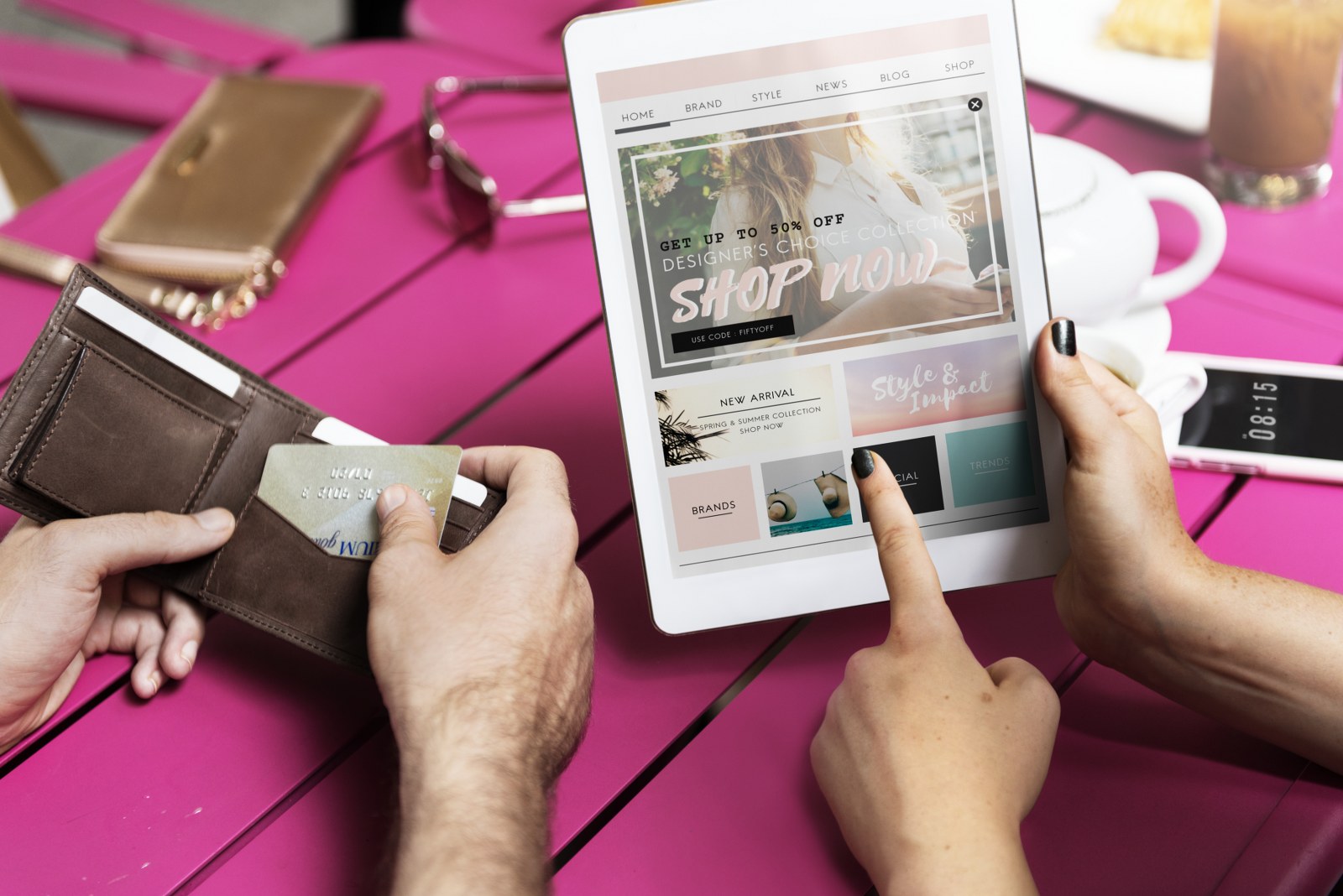 A person doing online shopping while viewing content.