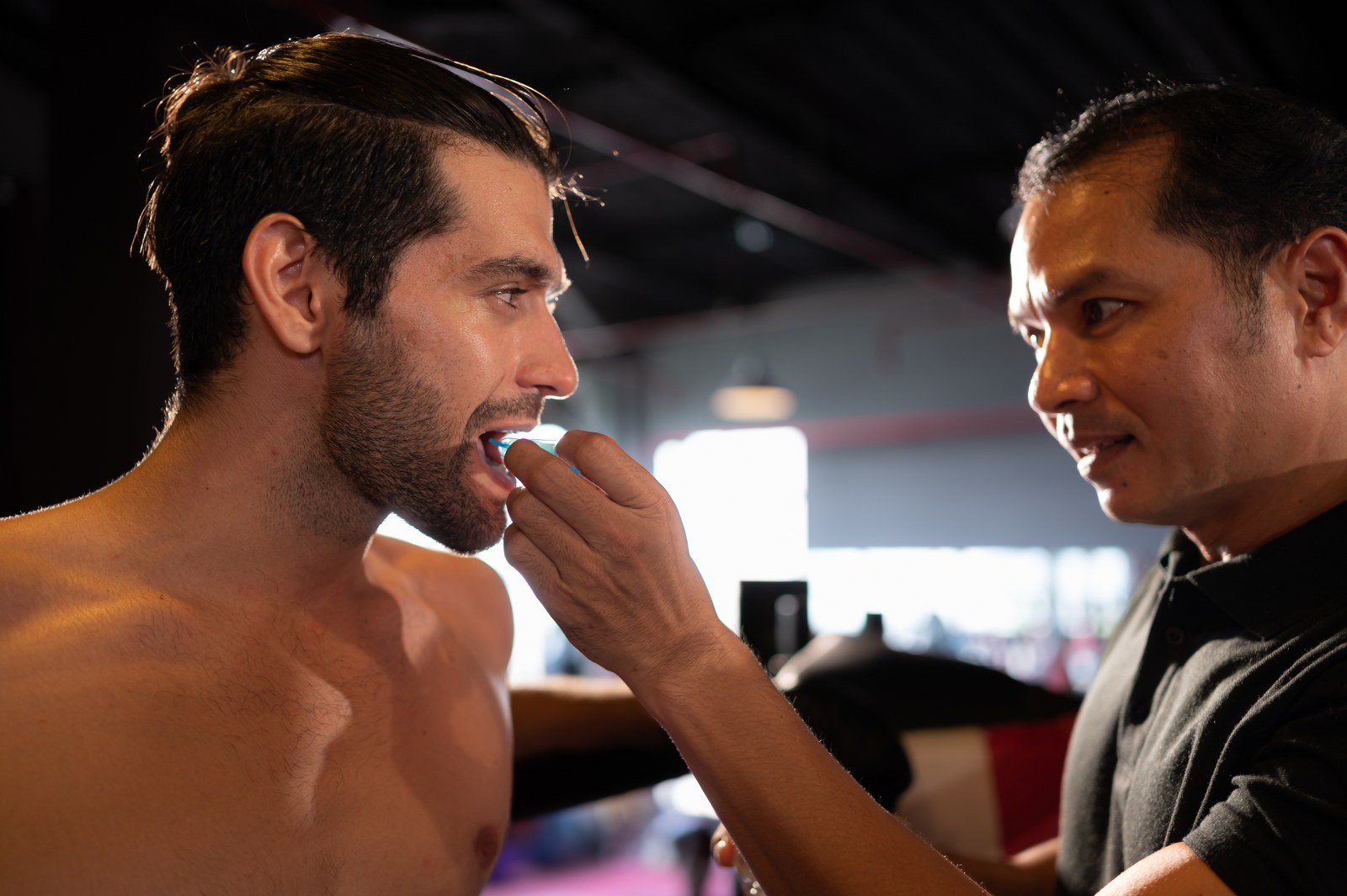 An MMA fighter getting ready for a match.