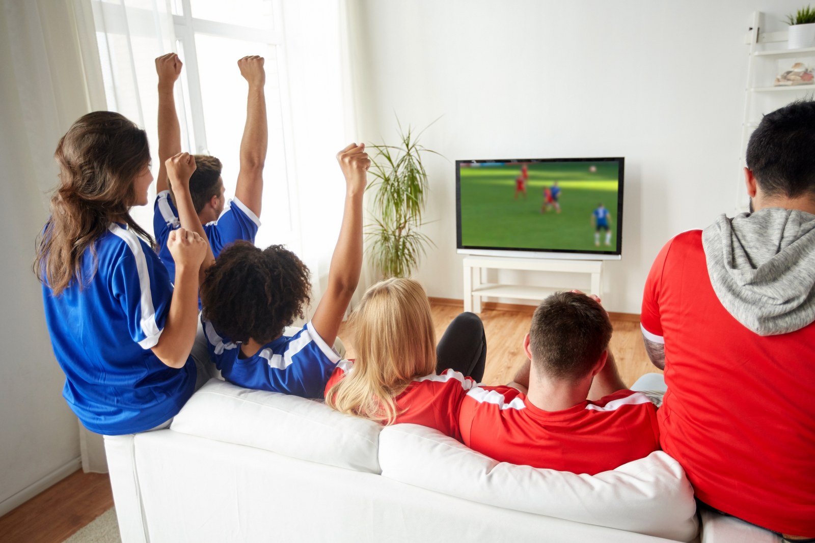 A group of sports fans watching a game.