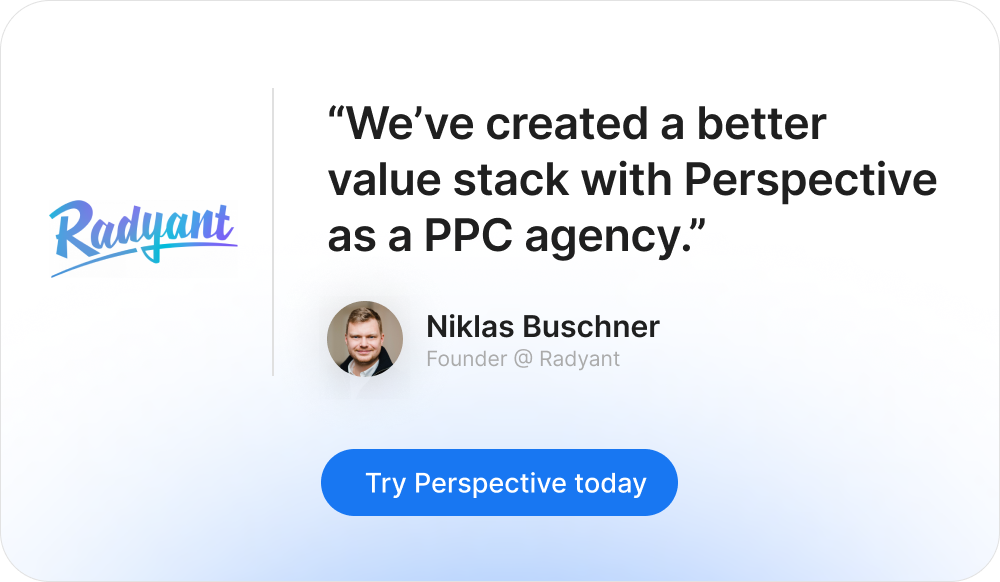 Customer testimonial: “We’ve created a better value stack with Perspective as a PPC agency.” – Niklas Buschner, Founder at Radyant