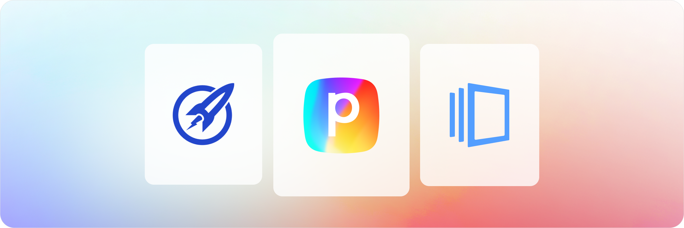 OptimizePress, Perspective, and Unbounce logos displayed side by side on a pastel gradient background.