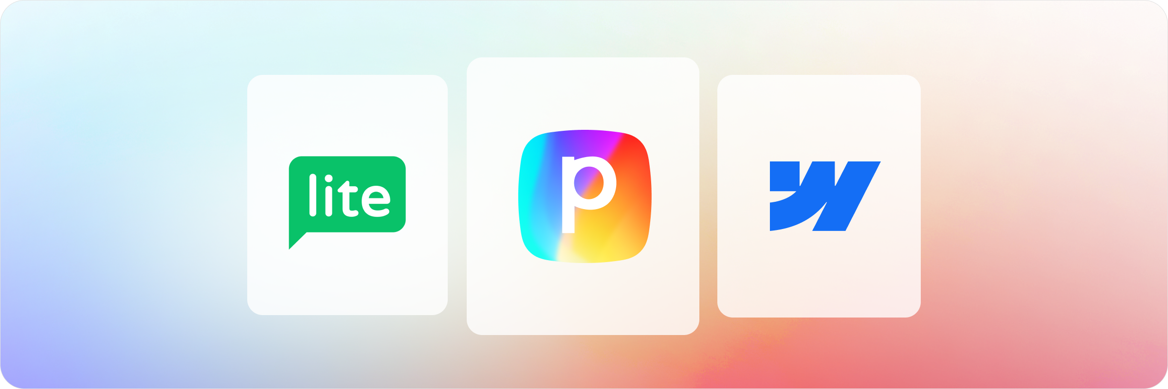 Logos of MailerLite, Perspective, and Webflow displayed side by side on a gradient background.
