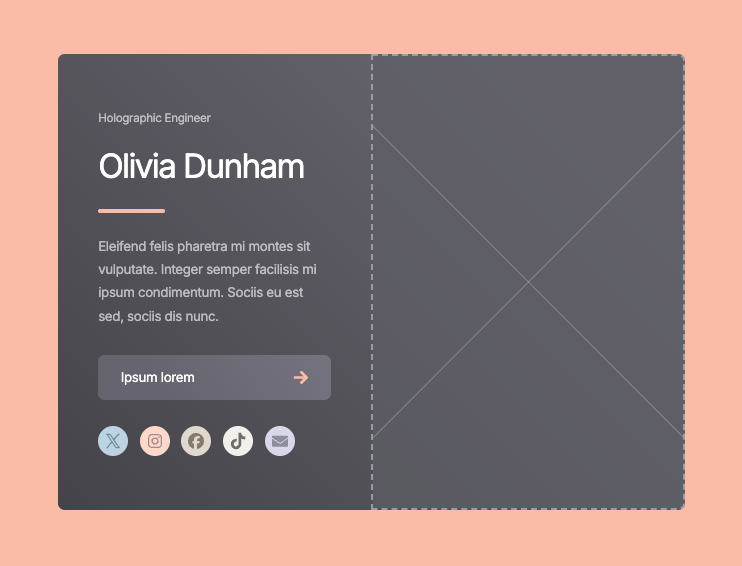 Carrd’s free landing page builder showing a profile-style layout with a name, bio text, social icons, and a placeholder image area.