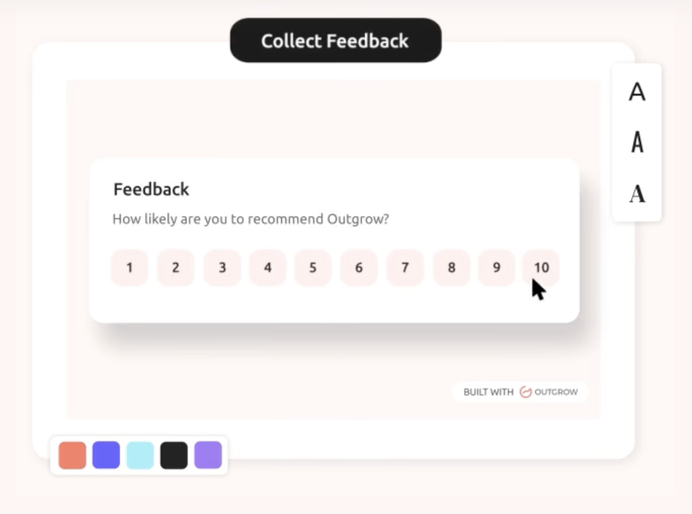 Outgrow quiz funnel software interface for collecting feedback with interactive rating questions.