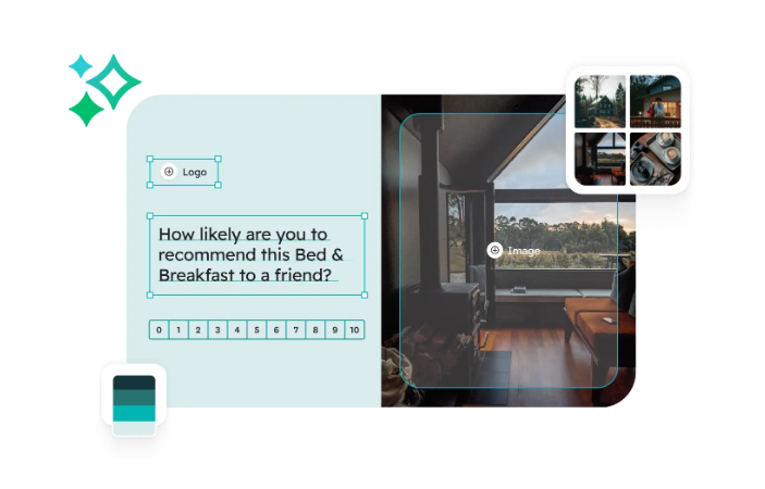 SurveyMonkey quiz funnel software showing a customer feedback question with image blocks.