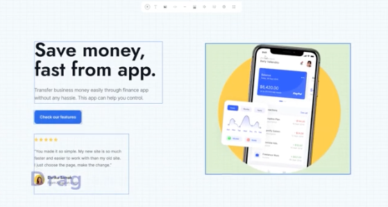 Interface of Convrrt, a white label landing page builder, showing a visual editor with headline text, mobile app mockup, and conversion-focused layout elements.