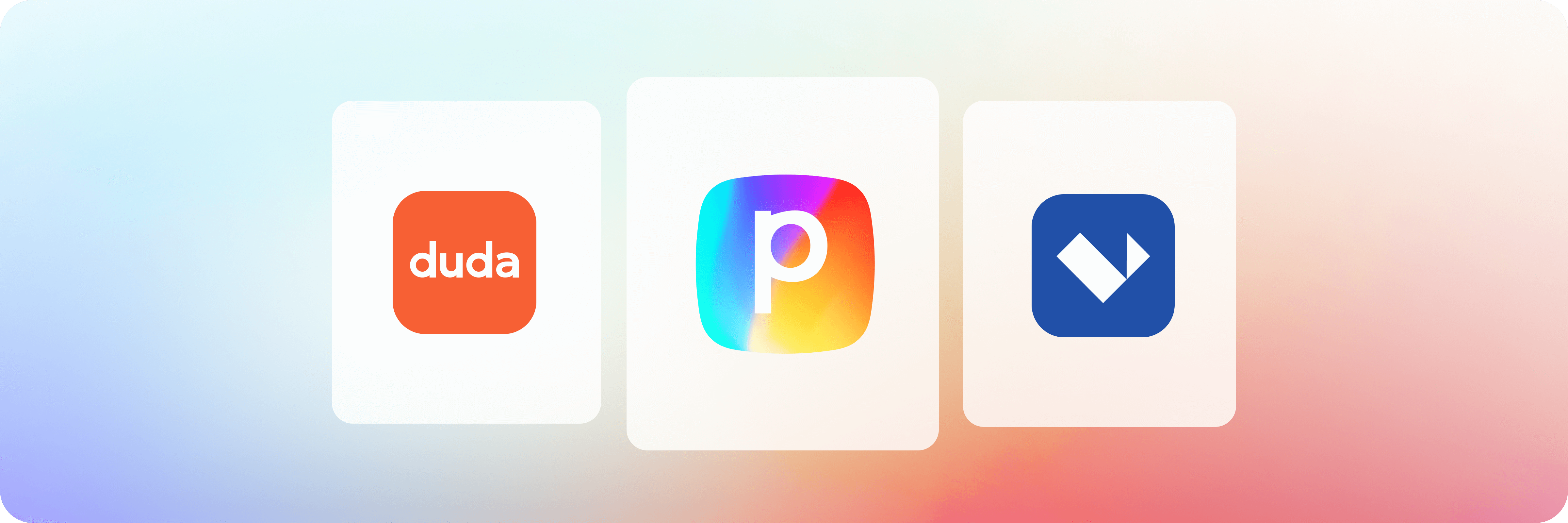  Logos of Duda, Perspective, and Webflow representing white label landing page builders.