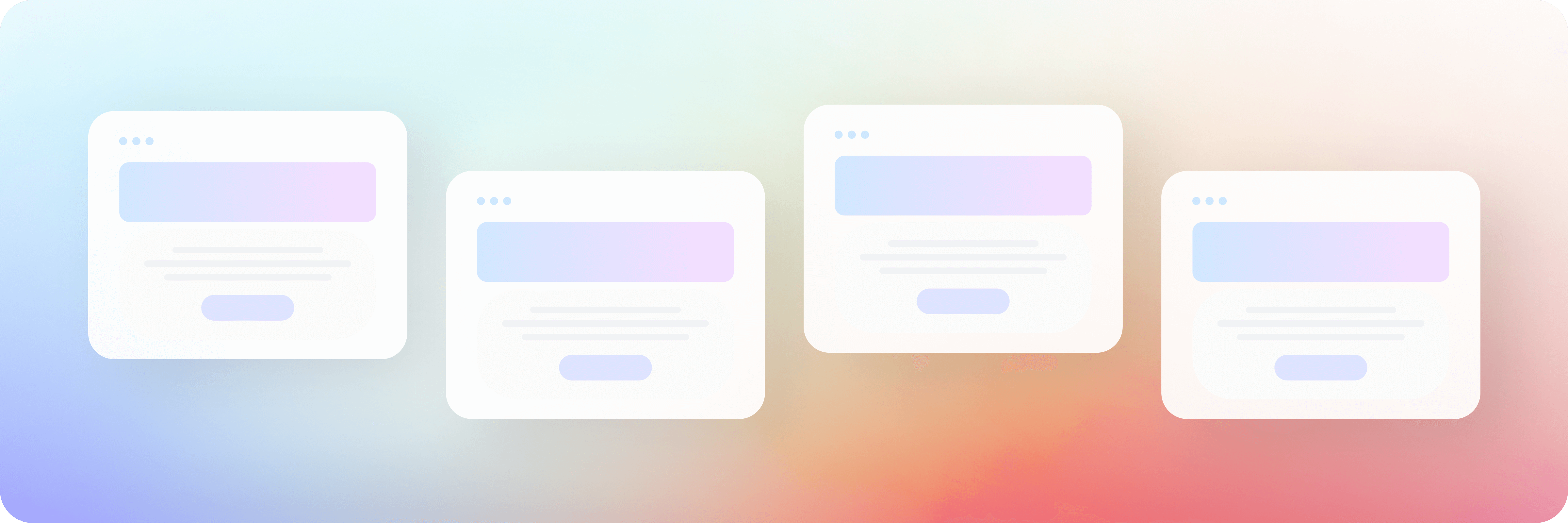 Lead generation landing page examples graphic with four minimalist landing page cards on a soft gradient background.
