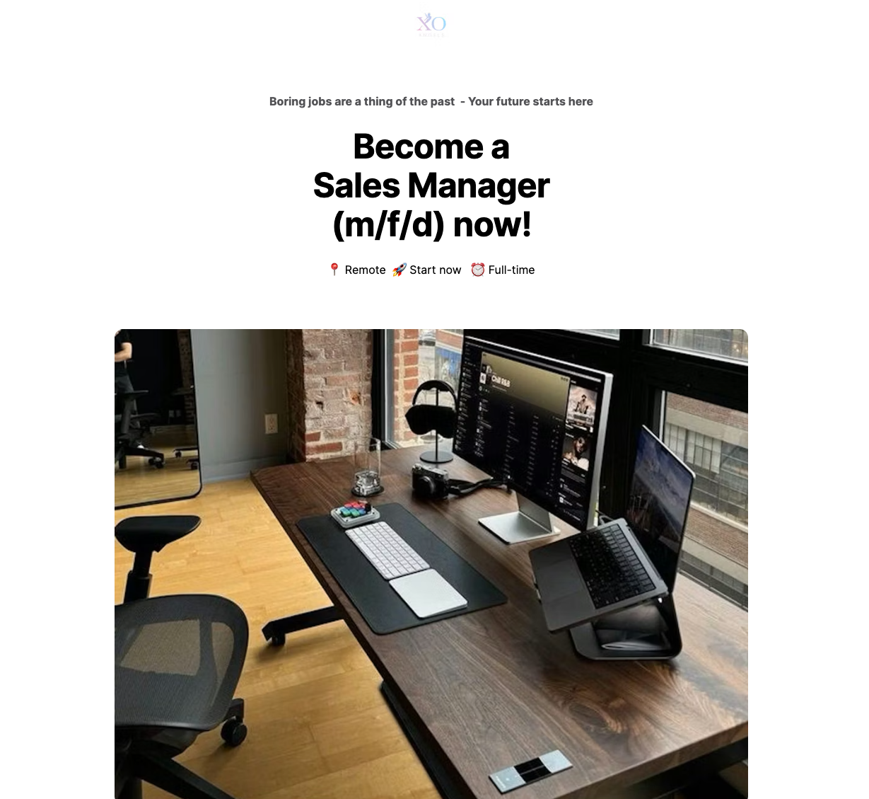 Facebook landing page for the recruiting industry advertising a remote sales manager position.