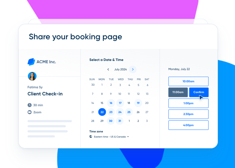 Calendly lead qualification software example showing booking page with real-time calendar scheduling and meeting confirmation.