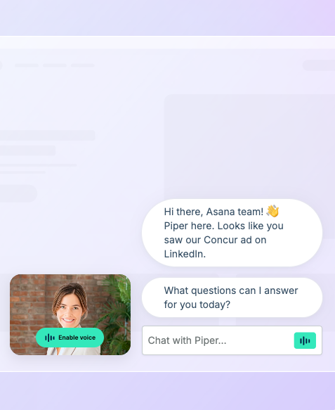 Qualified B2B lead generation tool chatbot interface engaging a website visitor with real-time conversation and voice-enabled chat.