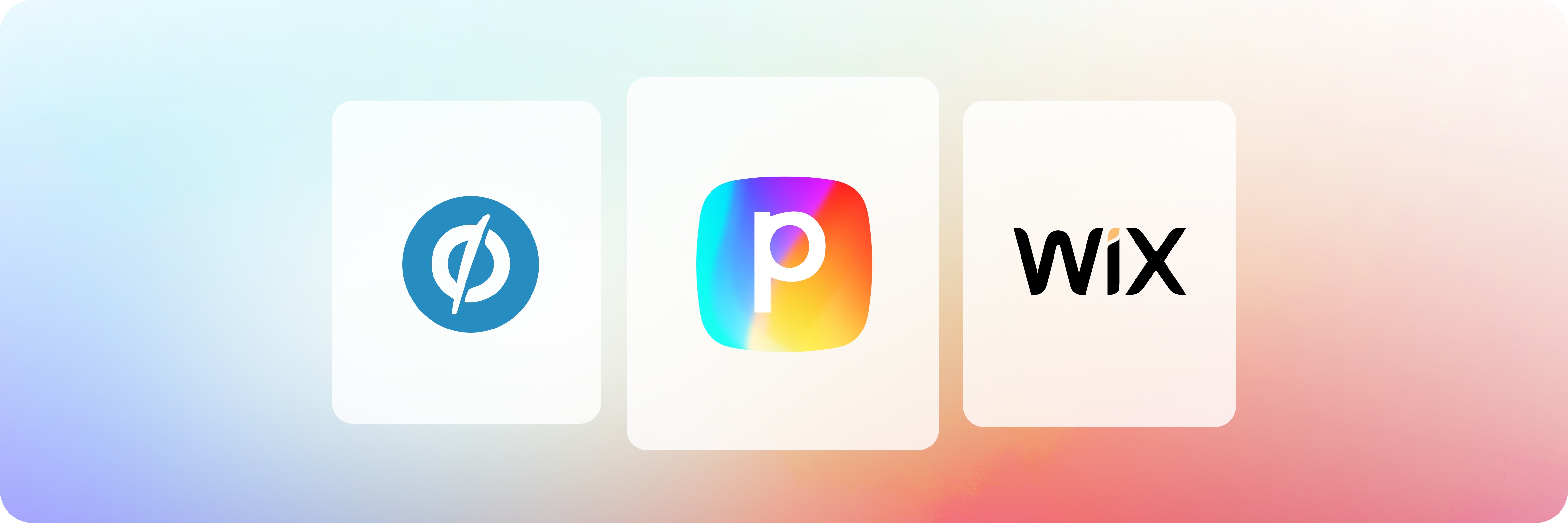 Comparison graphic showing Perspective, Leadpages, and Wix logos as AI landing page builder options on soft gradient background.