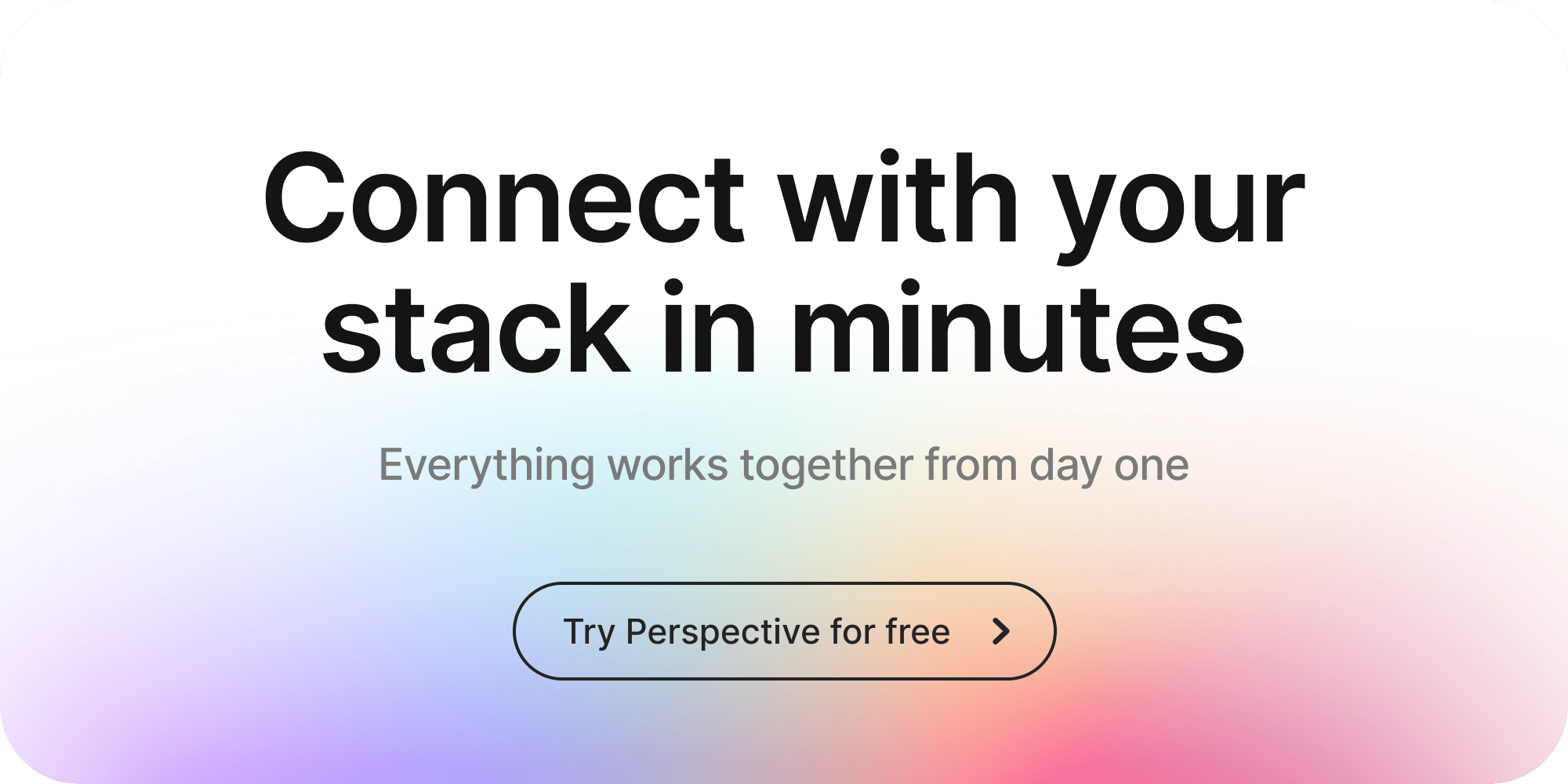 Perspective landing page banner highlighting integrations with headline, supporting copy, and free trial CTA on a soft gradient background.