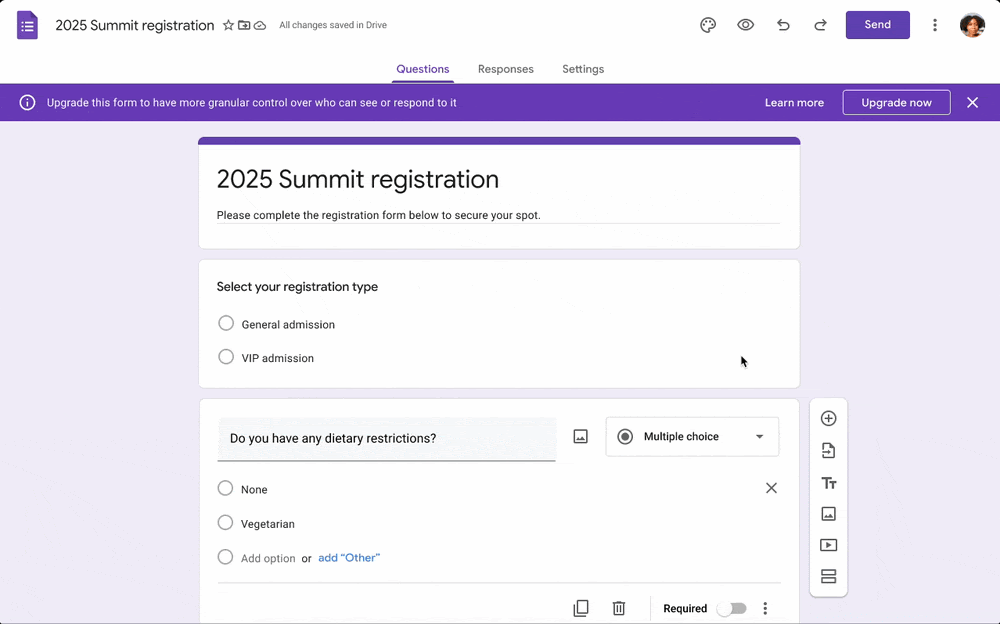 A look at the Google Forms dashboard, one of the landing page builder tested in this review