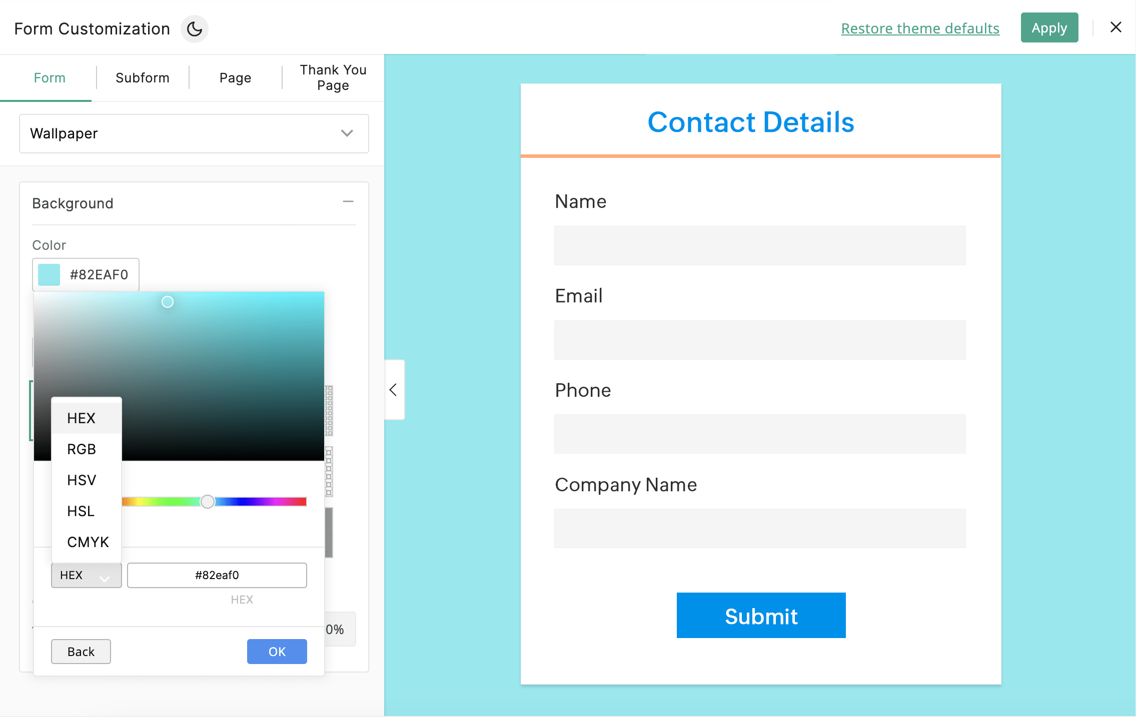 Zoho Forms interface screenshot from our landing page builder analysis