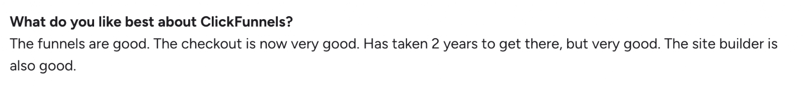 Customer quote about ClickFunnels - positive aspects of the tool.