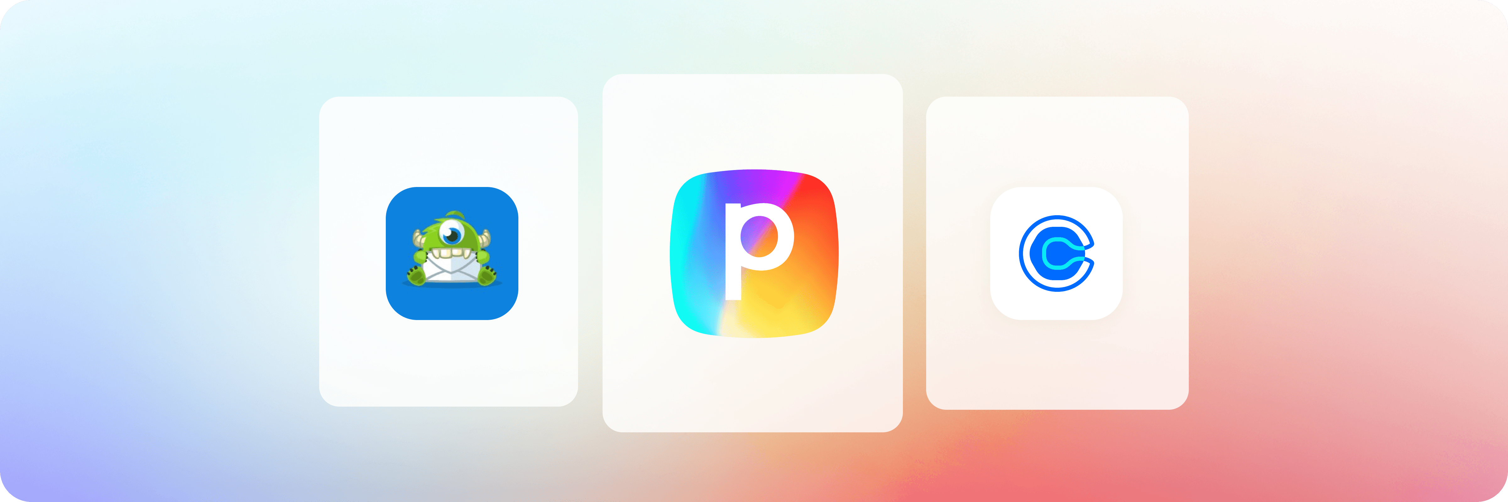 Lead capture software app icons for OptinMonster, Perspective, and Constant Contact on a gradient background