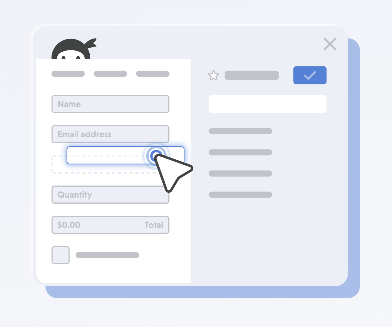 Ninja Forms online form builder drag-and-drop interface with name, email, quantity, and payment total fields