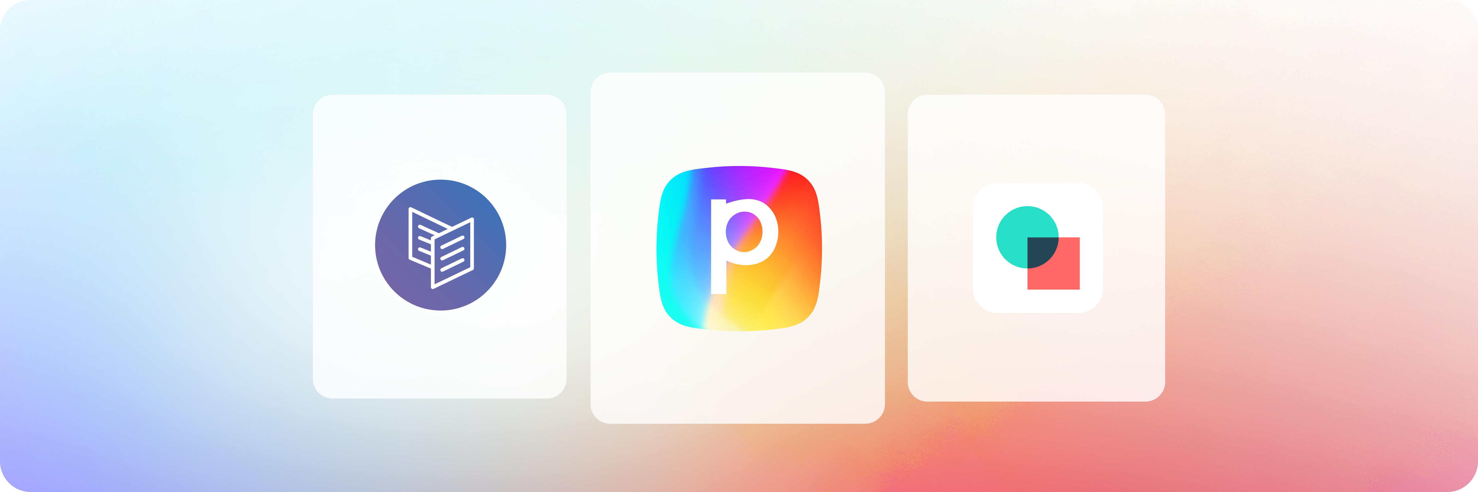 Best landing page builder app icons for Leadpages, Perspective, and Landingi on a gradient background.