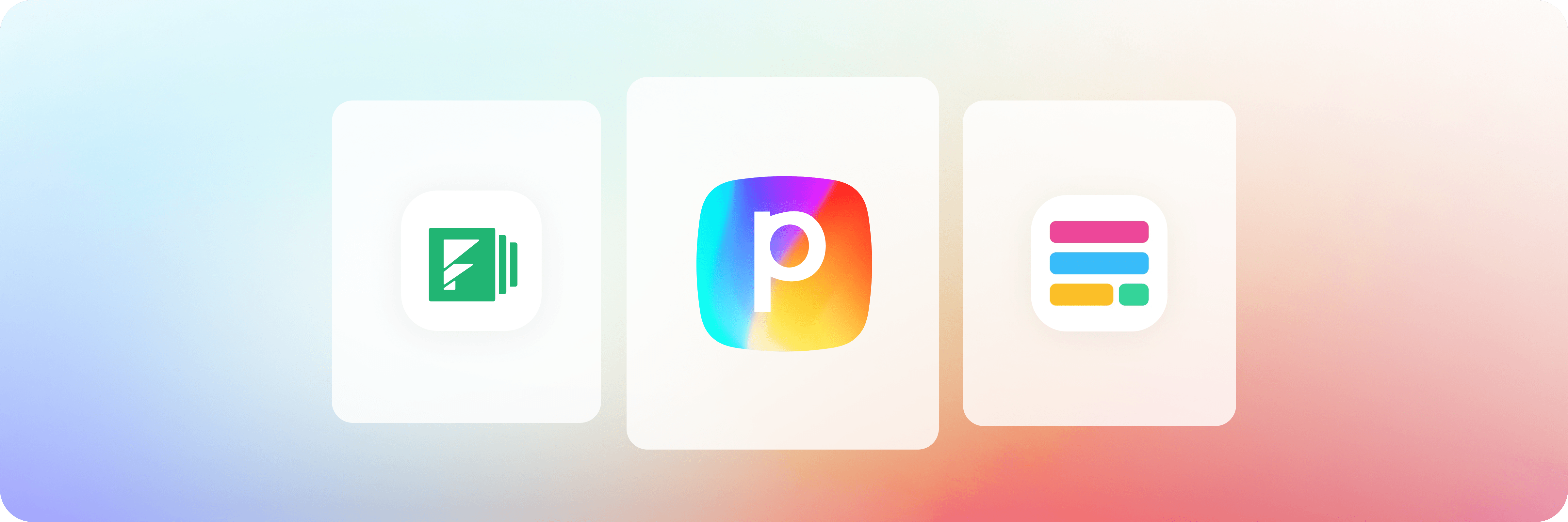 Three best online form builder app icons including Power Apps, Picsart Form, and a task/list builder tool displayed on gradient cards.