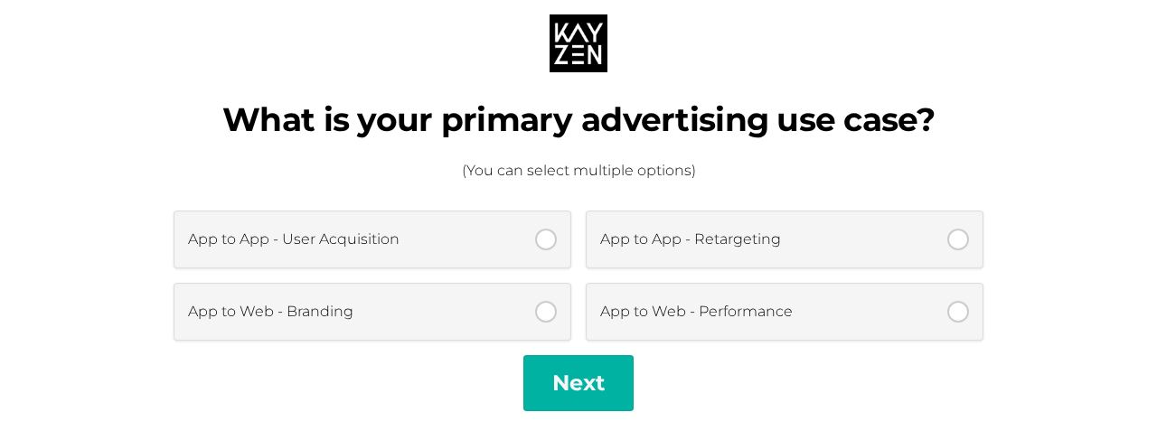 Kayzen demo request lead generation forms with one-line problem textarea for ad-tech buyers