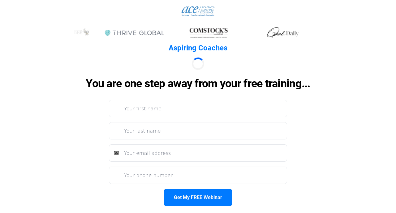 ACE Academy Aspiring Coaches free training webinar landing page example with media logos