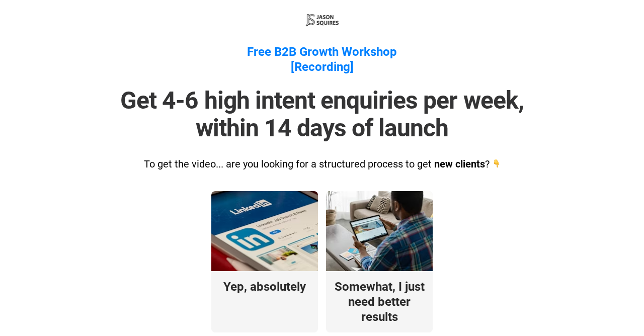 Growth Workshop LinkedIn + AI clients webinar landing page example with calendar