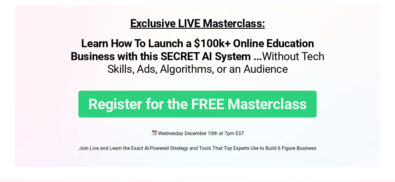 Teachly creator masterclass register button webinar landing page example with date