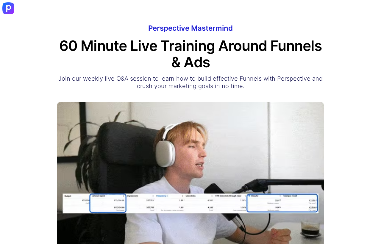 Perspective 60-Minute Live Training webinar landing page example with funnel preview