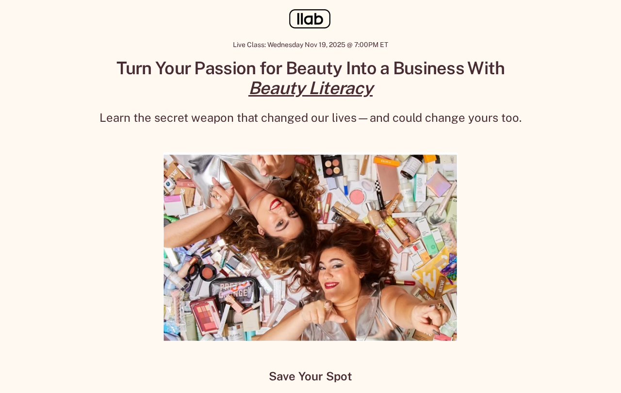 Teachly beauty live class high converting landing pages with passion-to-business headline and dated session CTA