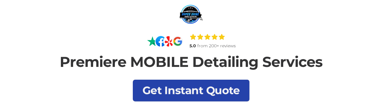 Hypershine mobile detailing high converting landing pages with 5.0 review badges from Facebook Yelp and Google