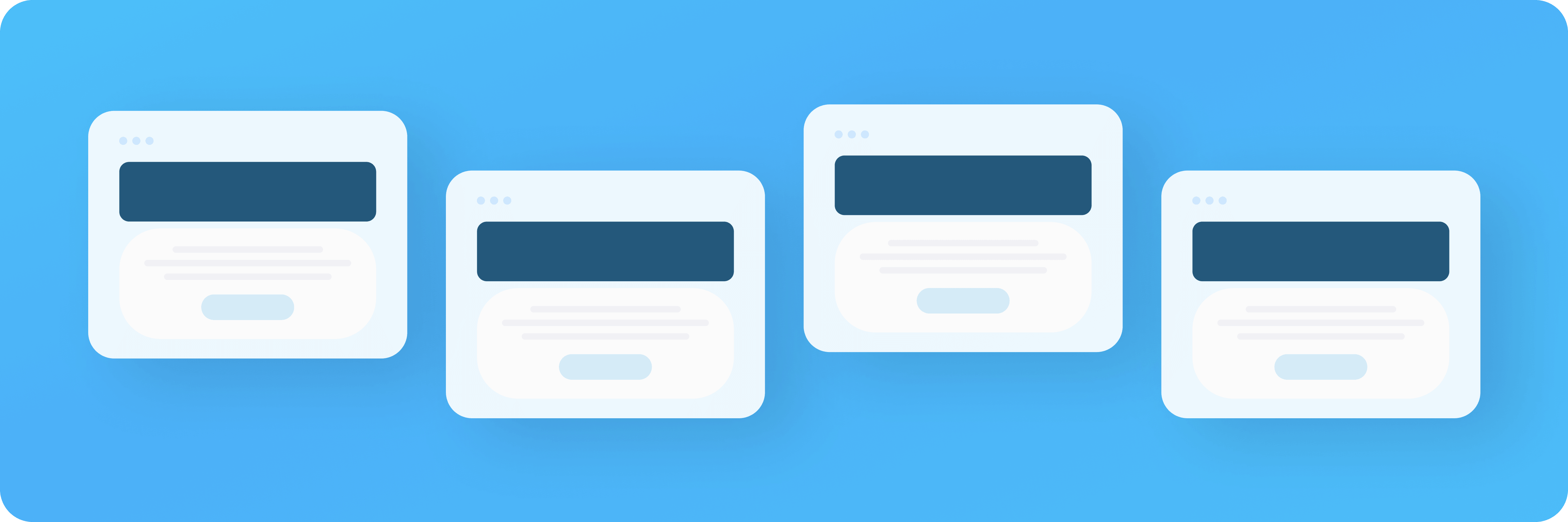 Four high converting landing pages shown as simplified browser mockups on a blue background.