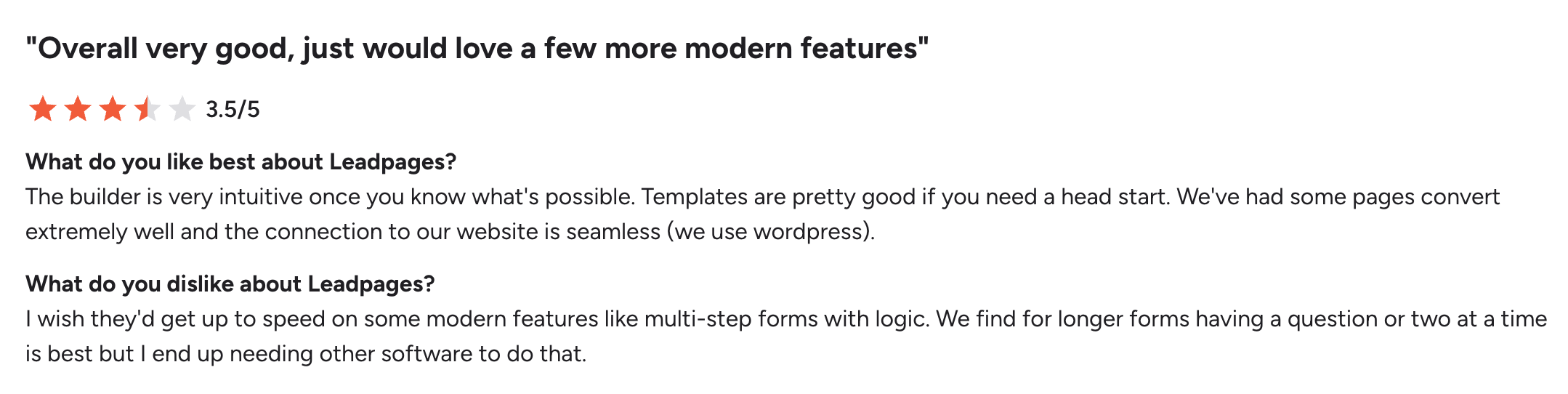 Leadpages G2 review 1
