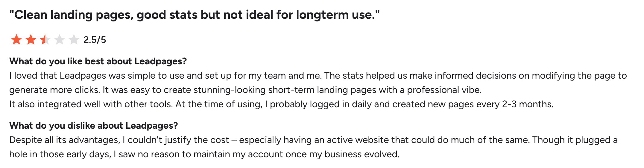 Leadpages G2 review 2