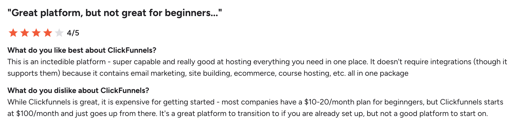 ClickFunnels G2 review 1