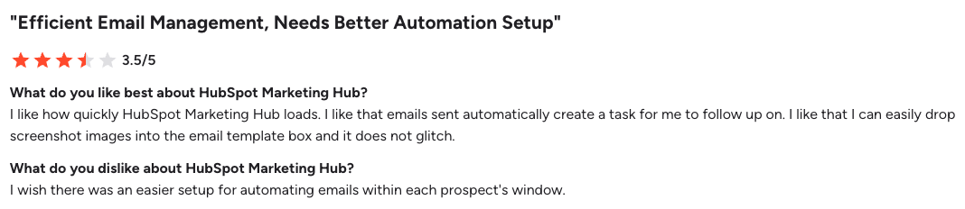 HubSpot Marketing Hub G2 review 1