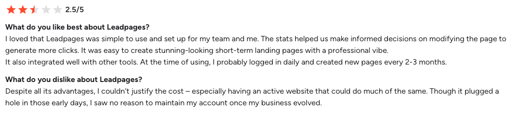 Leadpages G2 review 2