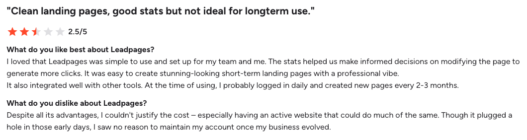 Leadpages G2 review 2