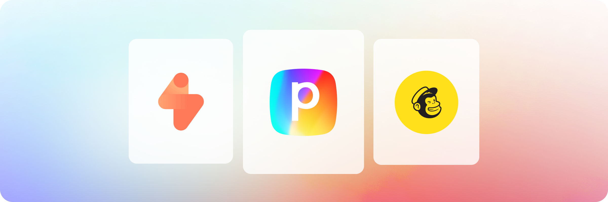 Three app icons on a gradient background: Supabase, Perspective, and Mailchimp, representing the best Wishpond alternatives.