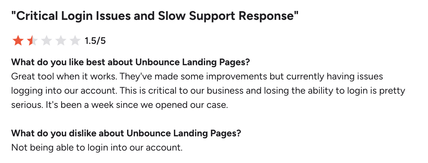 Unbounce G2 review 2