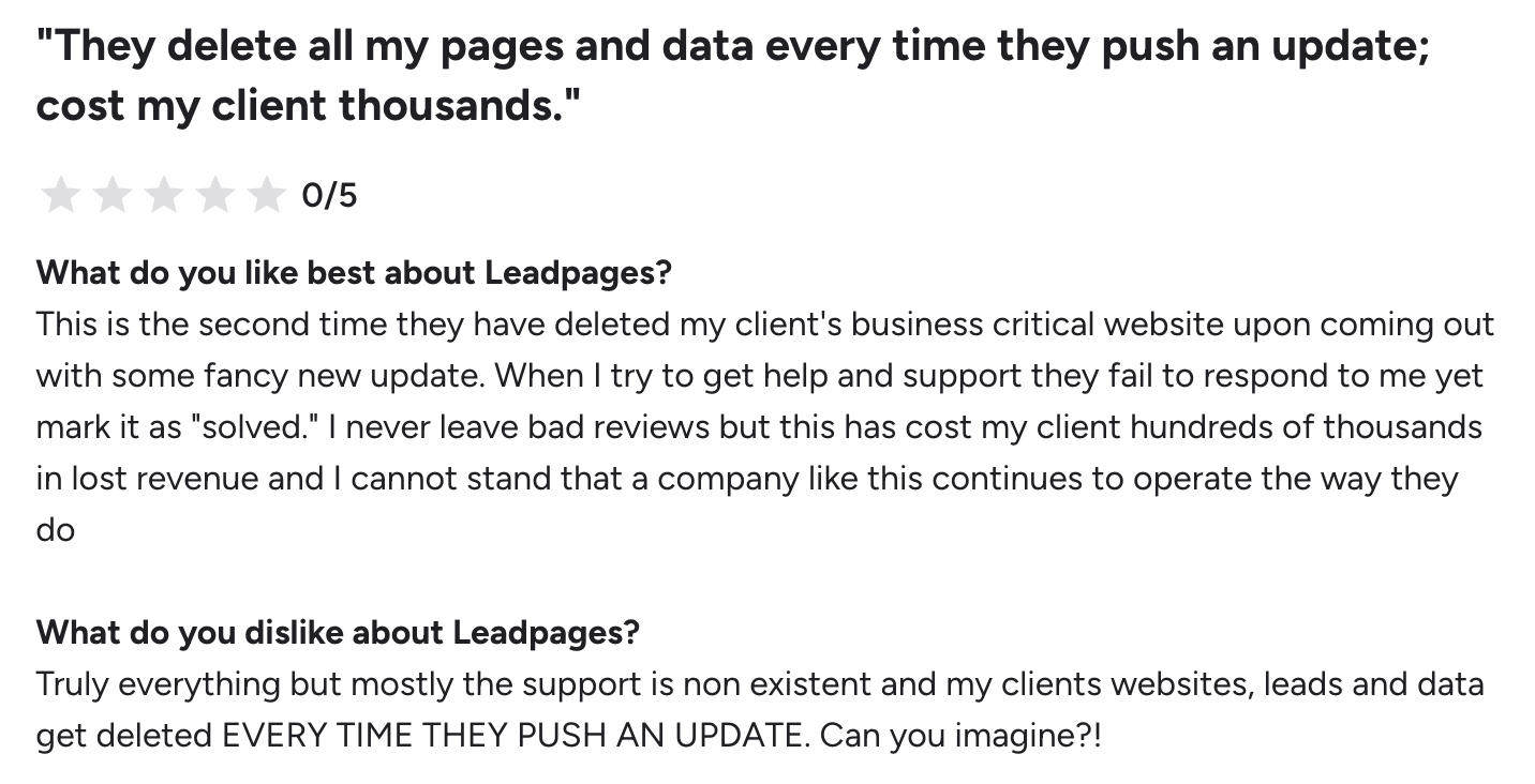 Leadpages G2 review 2