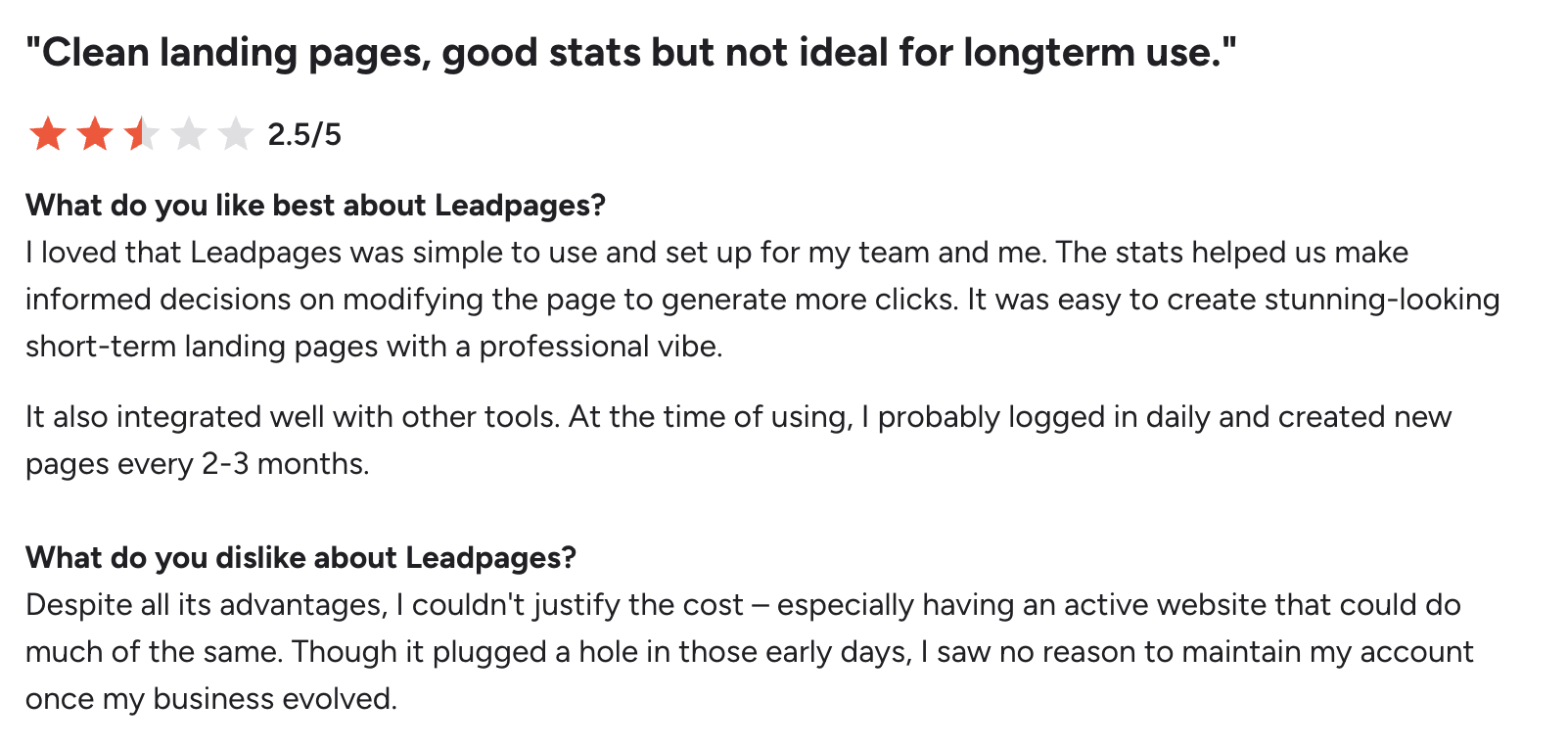 Leadpages G2 review 1