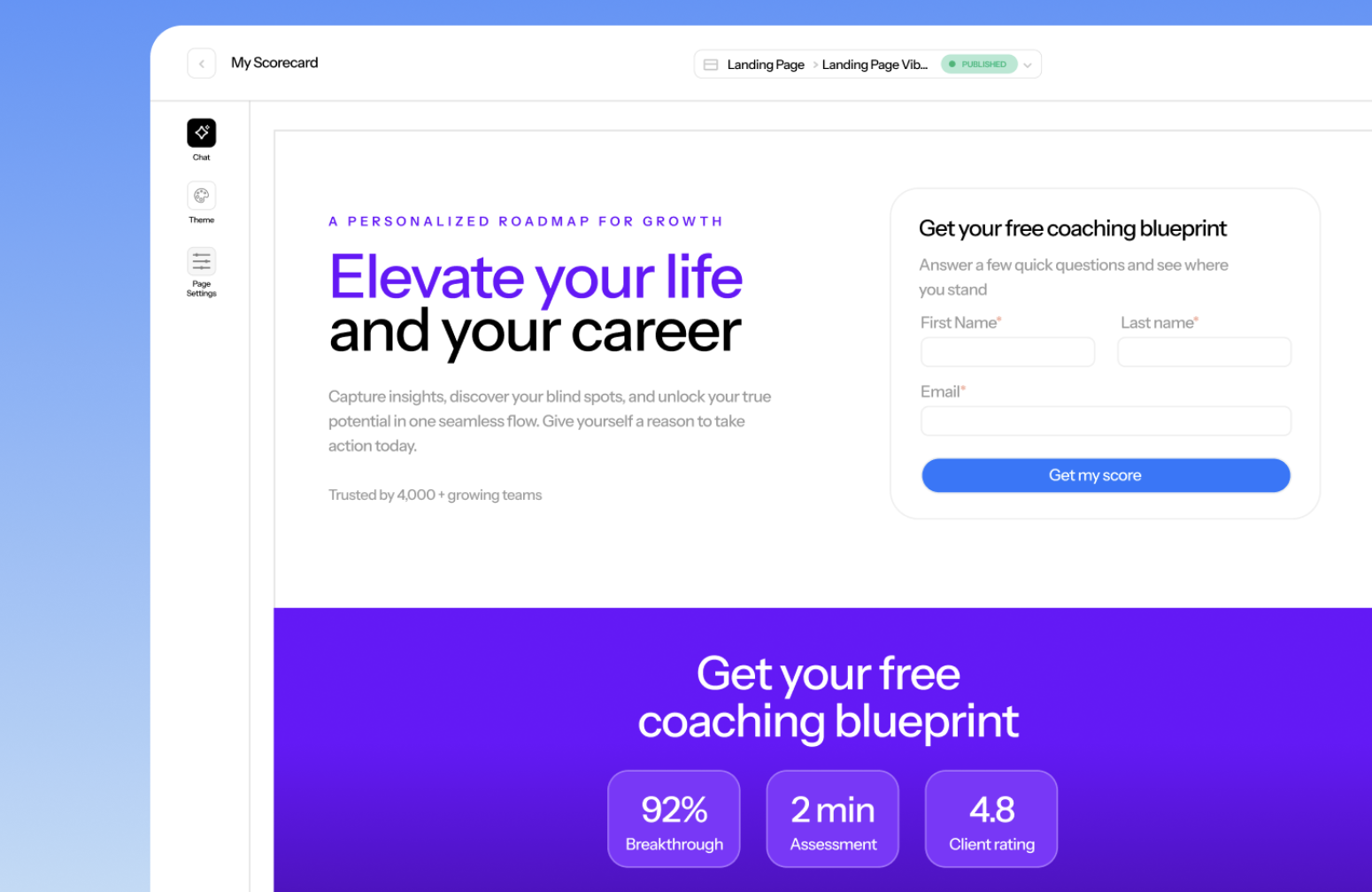 ScoreApp scorecard quiz builder interface