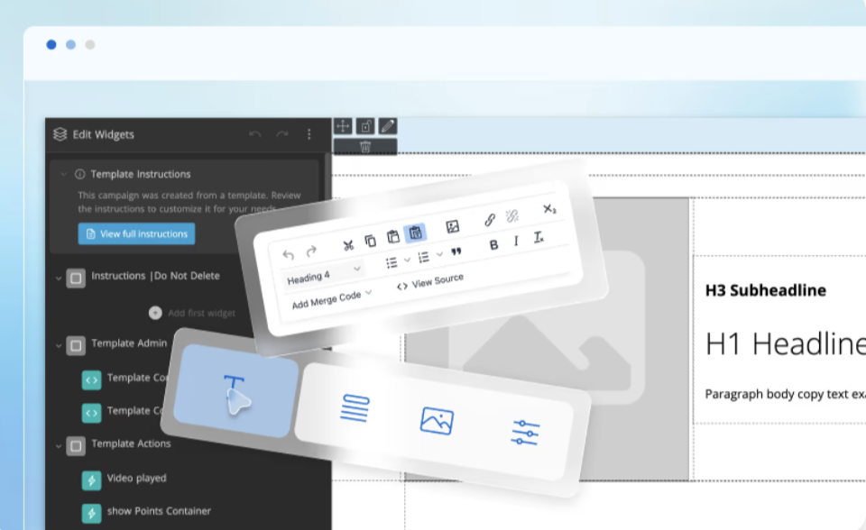 ShortStack campaign editor interface with text and image editing tools