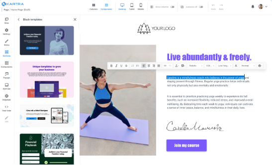Kartra user interface overview, featured in our systeme.io alternative guide