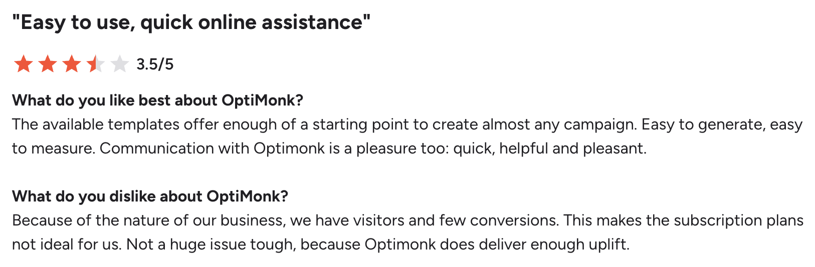 OptiMonk G2 review 2
