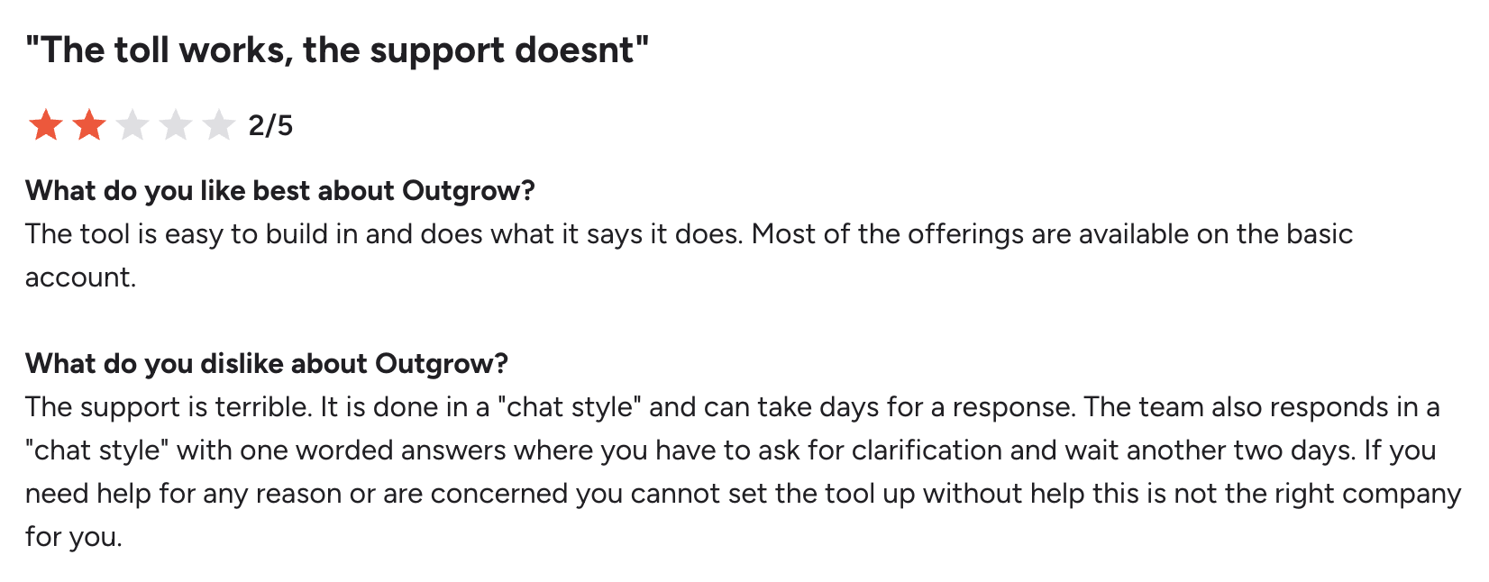 Outrgrow G2 review 2