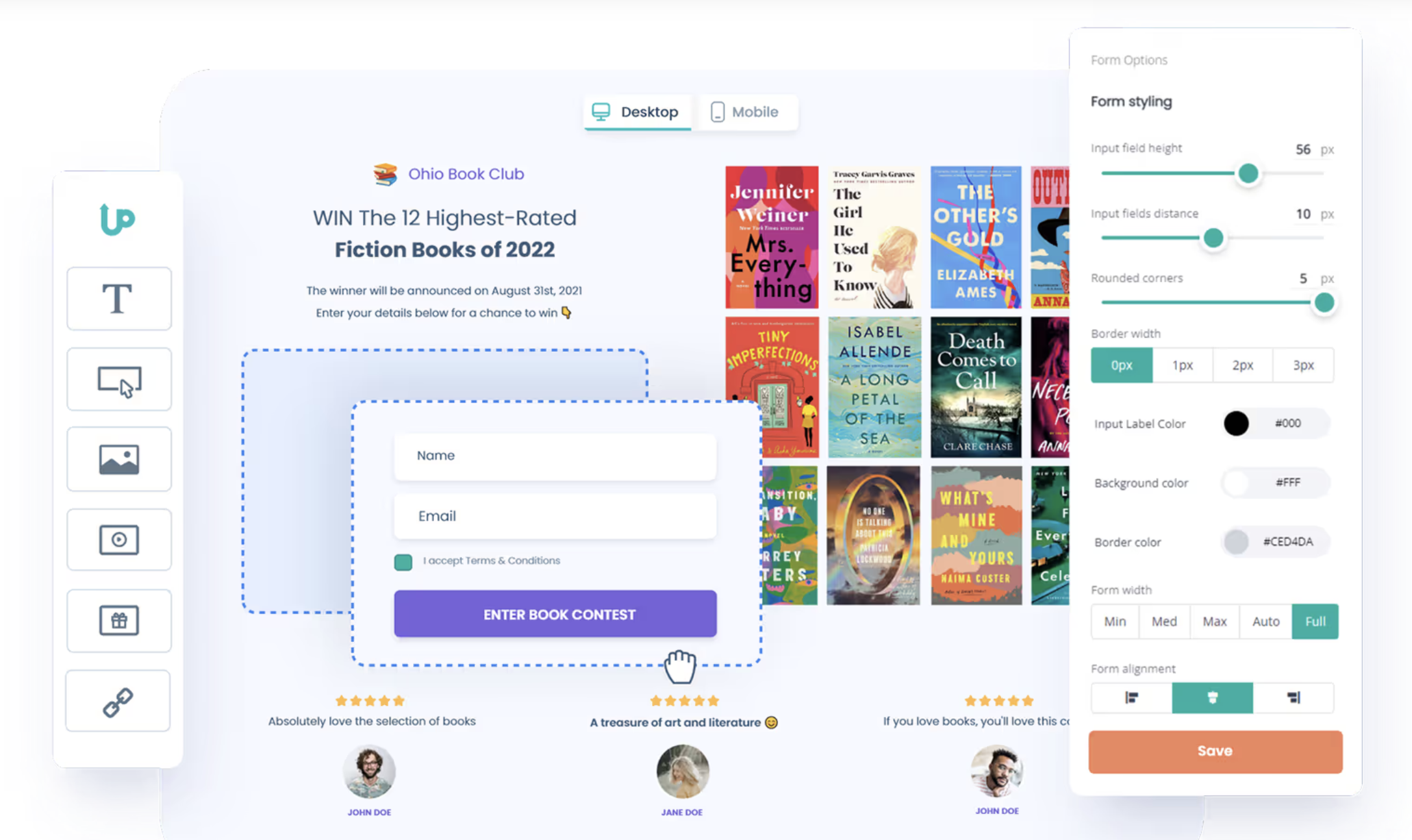 Building a giveaway landing page and entry form in UpViral's editor
