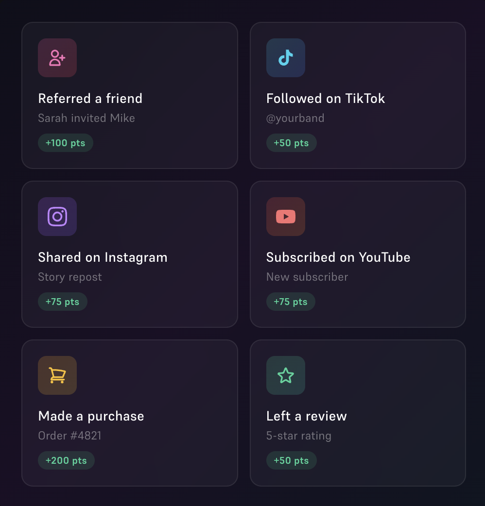 Blitz Rocket point rewards for referrals, social follows, purchases and reviews