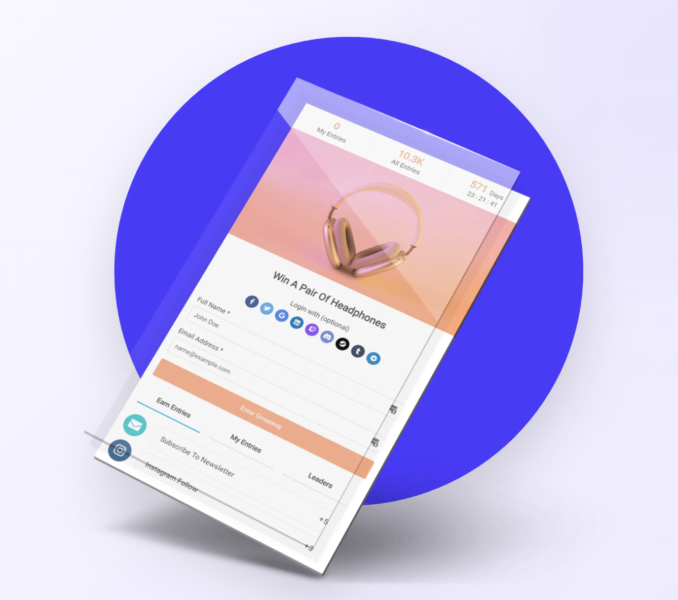 SweepWidget headphones giveaway with entry form and social entry actions